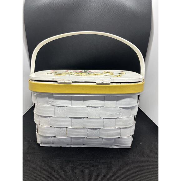 Vintage Unique Painted Purse Picnic Basket Signed Caro Nan Floral See Photos - Picture 11 of 16
